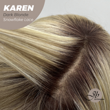 JBEXTENSION 18 Inches Dark Blonde Pre-Cut T Part Snowflake Lace Frontlace Glueless Wig KAREN DARK BLONDE【BENDY EAR TABS】