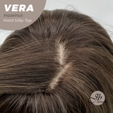JBEXTENSION 17 Inches Scalpiana Curly Hazelnut 3.5X4 Hard Silky Top Natural Scalp Effect Wig with Bangs VERA CAMEL HAZELNUT