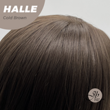 JBEXTENSION 27 Inches Long Wave Cold Brown Wig with Bangs HALLE COLD BROWN