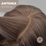 JBEXTENSION 28 Inches Scalpiana Long Curly Light Brown with Grey Highlight 3.5X4 Hard Silky Top Natural Scalp Effect Wig ANTONIA