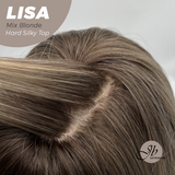 JBEXTENSION 26 Inches Scalpiana Long Curly Mix Blonde 3.5X4 Hard Silky Top Natural Scalp Effect Wig with Bangs LISA MIX BLONDE