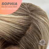 JBEXTENSION 12 Inches Mix Blonde Pre-Cut Free Part Frontlace Glueless Real Human Hair Wig SOPHIA MIX BLONDE - Close Weft【BENDY EAR TABS】
