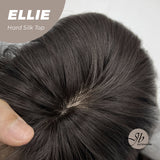 JBEXTENSION 26 Inches Tea Black Darkest Brown Wolf Cut 3.5X4 Hard Silky Top Natural Scalp Effect Wig With Bangs ELLIE SILK TOP