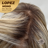 JBEXTENSION LOPEZ MONO Full Monofilament Handmade Full Lace Full Hand Tied Wig 18 Inches Mix Blonde Mono Lace Handmade Futura Fiber Wig with Anti-slip Silicone Strips Glueless Wig LOPEZ MONO - MIX BLONDE【BENDY EAR TABS】