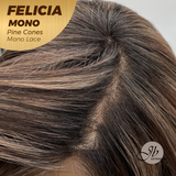 JBEXTENSION FELICIA MONO Full Monofilament Handmade Full Lace Full Hand Tied Wig 11 Inches Pine Cones Mono Lace Handmade Futura Fiber Wig with Anti-slip Silicone Strips Glueless Wig FELICIA MONO - PINE CONES【BENDY EAR TABS】