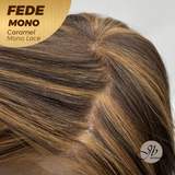 JBEXTENSION FEDE MONO Full Monofilament Handmade Full Lace Full Hand Tied Wig 19 Inches Wave Caramel Mono Lace Handmade Futura Fiber Wig with Anti-slip Silicone Strips Glueless Wig FEDE MONO - CARAMEL【BENDY EAR TABS】