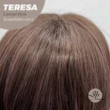 JBEXTENSION 18 Inches Camel Pink Pre-Cut Snowflake Lace Frontlace Glueless Wig TERESA CAMEL PINK【PERMATEASE】【BENDY EAR TABS】- S/M