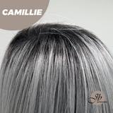 JBEXTENSION 14 Inches Grey Silver with Dark Root Women Fashion Full Machine Wig CAMILLIE【PERMATEASE】
