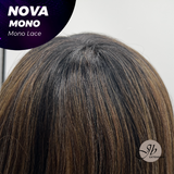 JBEXTENSION NOVA MONO Monofilament Handmade Wig 6X5 Full Monofilament Hand Tied Top Wig 25 Inches Ombre Brown Curly Mono Lace Handmade Futura Fiber Glueless Black Sapphire Wig NOVA MONO【BENDY EAR TABS】