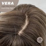 JBEXTENSION 17 Inches Scalpiana Curly Light Mix Blonde 3.5X4 Hard Silky Top Natural Scalp Effect Wig with Bangs VERA LIGHT MIX BLONDE
