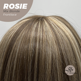 JBEXTENSION 16 Inches Mix Blonde Curly Women Pre-Cut Frontlace Glueless Wig with Bangs ROSIE MIX BLONDE