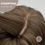 JBEXTENSION 25 Inches Scalpiana Brown with Blonde Highlight 3.5X4 Hard Silky Top Natural Scalp Effect Wig With Bangs CHANTHAL