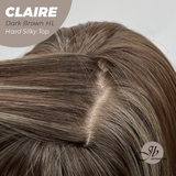 JBEXTENSION 22 Inches Scalpiana Dark Brown Highlight 3.5X4 Hard Silky Top Natural Scalp Effect Women Wig with Bangs CLAIRE SILKY TOP - DARK BROWN HIGHLIGHT