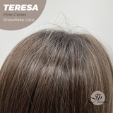 JBEXTENSION 18 Inches Pine Cones Pre-Cut Snowflake Lace Frontlace Glueless Wig TERESA PINE CONES【PERMATEASE】【BENDY EAR TABS】