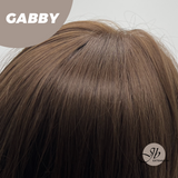 JBEXTENSION 27 Inches Long Curly Mocha Brown Wig With Bangs GABBY