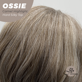 JBEXTENSION 22 Inches Scalpiana Long Wave Camel Highlight 3.5X4 Hard Silky Top Natural Scalp Effect Wig with Bangs OSSIE CAMEL HIGHLIGHT