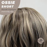 JBEXTENSION 14 Inches Scalpiana Wave Blonde Highlight 3.5X4 Hard Silky Top Natural Scalp Effect Wig with Bangs OSSIE SHORT - BLONDE HIGHLIGHT