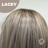JBEXTENSION 18 Inches Curly Mix Grey Wig with Dark Root Women Fashion Full Machine Wig LACEY【PERMATEASE】