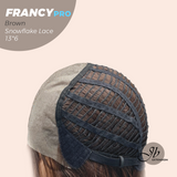 JBEXTENSION 24 Inches Long Wave Brown Pre-Cut 13X6 Free Part Snowflake Lace Frontlace Glueless Wig FRANCY PRO - BROWN【BENDY EAR TABS】