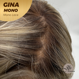 JBEXTENSION GINA MONO Full Monofilament Handmade Full Lace Full Hand Tied Wig 12 Inches Mix Blonde Mono Lace Handmade Futura Fiber Wig with Anti-slip Silicone Strips Glueless Wig GINA MONO【BENDY EAR TABS】