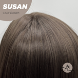 JBEXTENSION 14 Inches Short Bob Cut Cold Brown Wig with Bangs SUSAN COLD BROWN