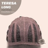 JBEXTENSION 22 Inches Long Dark Brown Pre-Cut Snowflake Lace Frontlace Glueless Wig TERESA LONG DARK BROWN【PERMATEASE】【BENDY EAR TABS】- M/L