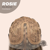 JBEXTENSION 16 Inches Mix Blonde Curly Women Pre-Cut Frontlace Glueless Wig with Bangs ROSIE MIX BLONDE