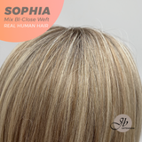 JBEXTENSION 12 Inches Mix Blonde Pre-Cut Free Part Frontlace Glueless Real Human Hair Wig SOPHIA MIX BLONDE - Close Weft【BENDY EAR TABS】