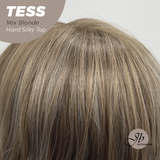 JBEXTENSION 15 Inches Scalpiana Wave Mix Blonde 3.5X4 Hard Silky Top Natural Scalp Effect Wig with Bangs TESS MIX BLONDE