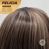 JBEXTENSION FELICIA MONO Full Monofilament Handmade Full Lace Full Hand Tied Wig 11 Inches Pine Cones Mono Lace Handmade Futura Fiber Wig with Anti-slip Silicone Strips Glueless Wig FELICIA MONO - PINE CONES【BENDY EAR TABS】