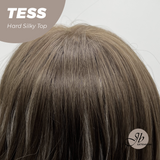 JBEXTENSION 15 Inches Scalpiana Wave Light Brown with Highlight 3.5X4 Hard Silky Top Natural Scalp Effect Wig with Bangs TESS