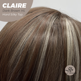 JBEXTENSION 22 Inches Scalpiana Dark Brown Highlight 3.5X4 Hard Silky Top Natural Scalp Effect Women Wig with Bangs CLAIRE SILKY TOP - DARK BROWN HIGHLIGHT