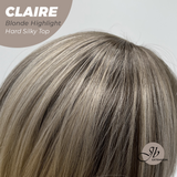 JBEXTENSION 22 Inches Scalpiana Blonde Highlight 3.5X4 Hard Silky Top Natural Scalp Effect Women Wig With Bangs CLAIRE SILKY TOP BLONDE HIGHLIGHT