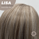 JBEXTENSION 26 Inches Scalpiana Long Curly Camel Highlight 3.5X4 Hard Silky Top Natural Scalp Effect Wig with Bangs LISA CAMEL HIGHLIGHT
