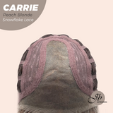 JBEXTENSION 11 Inches Short Hair Peach Blonde Pre-Cut T Part Snowflake Lace Frontlace Glueless Wig with Bangs CARRIE PEACH BLONDE【BENDY EAR TABS】