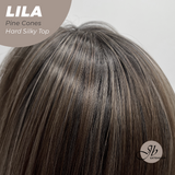JBEXTENSION 20 Inches Scalpiana Pine Cones Wolf Cut 3.5X4 Hard Silky Top Natural Scalp Effect Wig With Bangs LILA PINE CONES