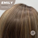 JBEXTENSION 18 Inches Scalpiana Curly Hazelnut 3.5X4 Hard Silky Top Natural Scalp Effect Wig with Bangs EMILY HAZELNUT