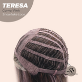 JBEXTENSION 18 Inches Camel Pink Pre-Cut Snowflake Lace Frontlace Glueless Wig TERESA CAMEL PINK【PERMATEASE】【BENDY EAR TABS】- S/M