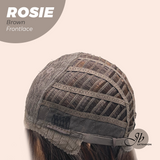 JBEXTENSION 16 Inches Brown Curly Women Pre-Cut Frontlace Glueless Wig with Bangs ROSIE BROWN