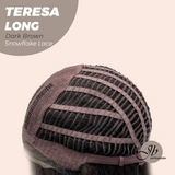 JBEXTENSION 22 Inches Long Dark Brown Pre-Cut Snowflake Lace Frontlace Glueless Wig TERESA LONG DARK BROWN【PERMATEASE】【BENDY EAR TABS】- M/L