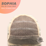 JBEXTENSION 12 Inches Mix Blonde Pre-Cut Free Part Frontlace Glueless Real Human Hair Wig SOPHIA MIX BLONDE - Close Weft【BENDY EAR TABS】