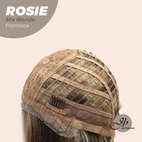 JBEXTENSION 16 Inches Mix Blonde Curly Women Pre-Cut Frontlace Glueless Wig with Bangs ROSIE MIX BLONDE