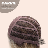 JBEXTENSION 11 Inches Short Hair Mix Blonde Pre-Cut T Part Snowflake Lace Frontlace Glueless Wig with Bangs CARRIE MIX BLONDE【BENDY EAR TABS】