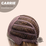 JBEXTENSION 11 Inches Short Hair Peach Blonde Pre-Cut T Part Snowflake Lace Frontlace Glueless Wig with Bangs CARRIE PEACH BLONDE【BENDY EAR TABS】