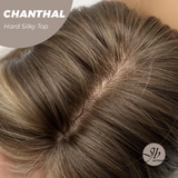 JBEXTENSION 25 Inches Scalpiana Brown with Blonde Highlight 3.5X4 Hard Silky Top Natural Scalp Effect Wig With Bangs CHANTHAL