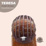JBEXTENSION 18 Inches Amber Bronze Pre-Cut Snowflake Lace Frontlace Glueless Wig TERESA AMBER BRONZE【PERMATEASE】【BENDY EAR TABS】- M/L