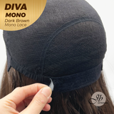 JBEXTENSION DIVA MONO Full Monofilament Handmade Full Lace Full Hand Tied Wig 24 Inches Long Curly Dark Brown Mono Lace Handmade Futura Fiber Wig with Anti-slip Silicone Strips Glueless Wig DIVA MONO - DARK BROWN【BENDY EAR TABS】