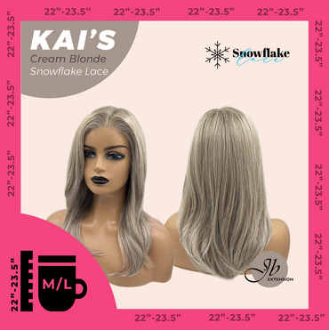 JBEXTENSION 18 Inches Cream Blonde Pre-Cut Snowflake Lace Frontlace Glueless Wig KAI'S CREAM BLONDE【PERMATEASE】【BENDY EAR TABS】- M/L