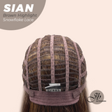 JBEXTENSION 16 Inches Brown Highlight Wave Top Snowflake Lace Glueless Wig SIAN HIGHLIGHT【PERMATEASE】【BENDY EAR TABS】