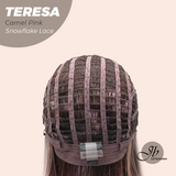 JBEXTENSION 18 Inches Camel Pink Pre-Cut Snowflake Lace Frontlace Glueless Wig TERESA CAMEL PINK【PERMATEASE】【BENDY EAR TABS】- S/M